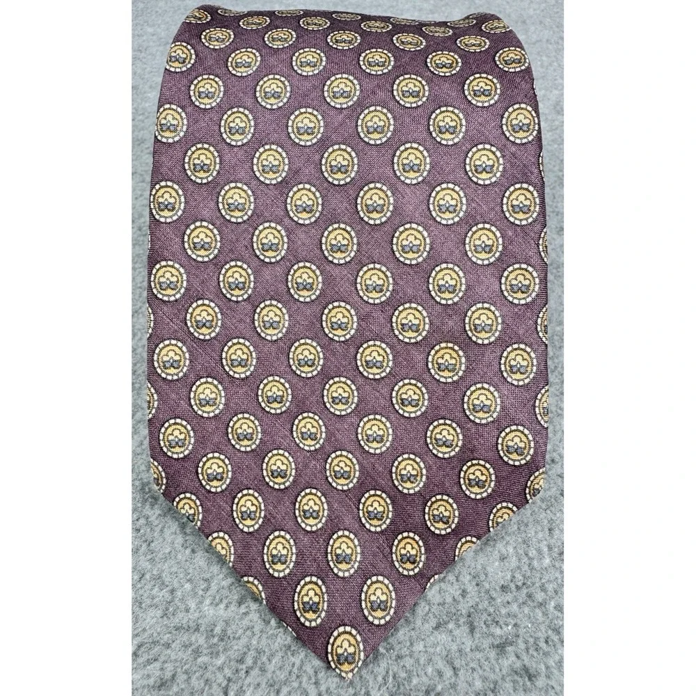 Silk Medallion Pattern Necktie Purple Gold Classic Mens‎ Tie Vintage